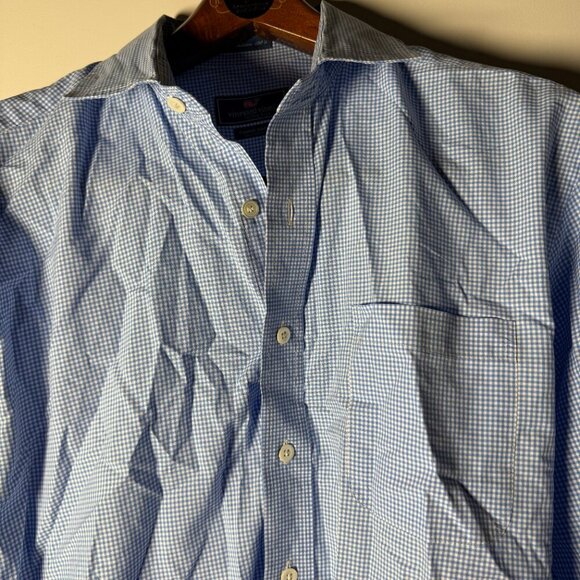 Vineyard Vines Premium 120's Cooper Button Up Dress Shirt Sz Large Blue Gingham - Picture 5 of 5